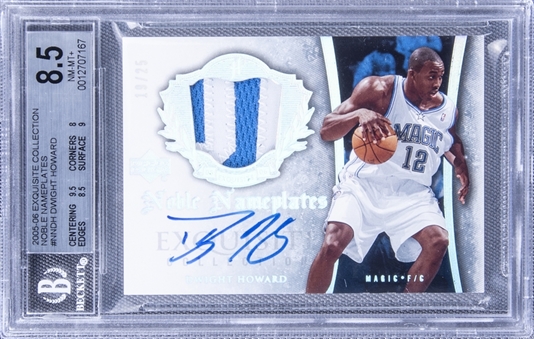 2005-06 UD "Exquisite Collection" Noble Nameplates #NNDH Dwight Howard Signed Game Used Patch Card (#19/25) - BGS NM-MT+ 8.5/BGS 10